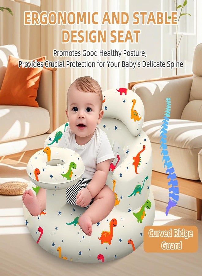 DDTPDE Inflatable Baby Seat with Tray, Blow up Infant Chair for Babies 3 Months and up, Comfortable Baby Floor Seats for Sitting Up, Built in Air Pump with Back Support Toddler Waterproof Sofa (Dinosaur) - Image 2